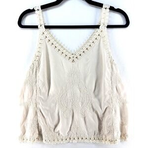 Womens V Neck Embroidered Crochet Rayon Top M Boho Cottagecore Milkmaid Softgirl